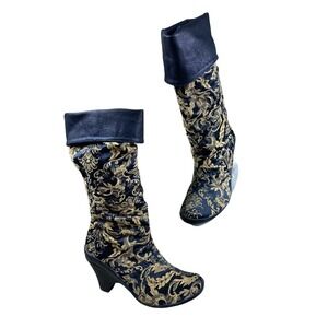 J Shoes Boots Artsy Tapestry Edgy Woman's Boots Sz 7 Black Gold Vintage